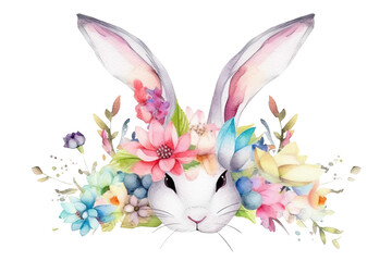 background concept Bunny holiday Easter The Poster ears Easter Watercolor isolated flowers Easter word