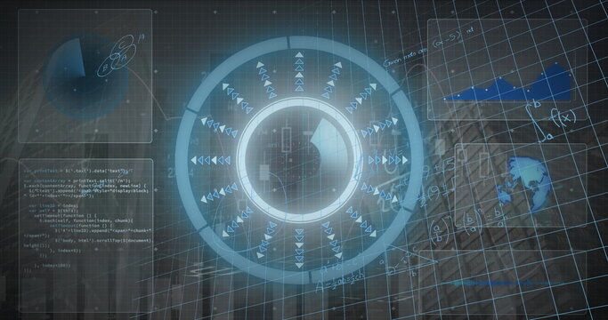 Image of data processing over cityscape