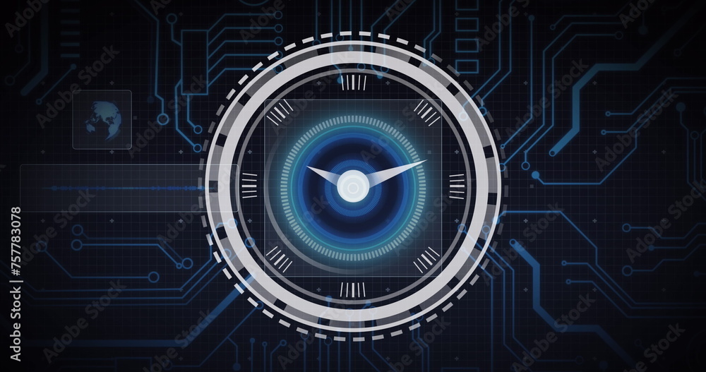 Poster Image of clock, scope scanning and data processing