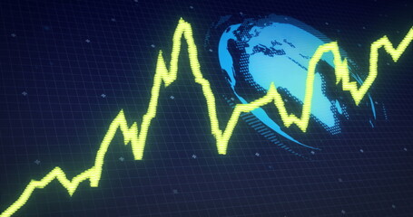 Image of yellow line, globe and data processing