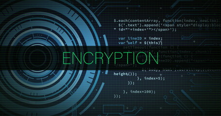 Image of encryption text, circuit board and data processing