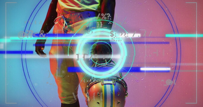 Image of data processing over african american american football player