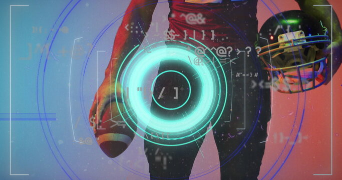 Image of data processing over african american american football player