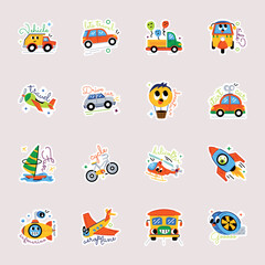 Collection of Transportation Flat Stickers 

