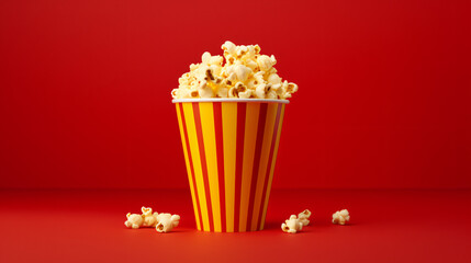 Popcorn view in red cup above yellow background ..