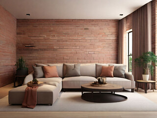 3d rendering living room with brick wall.