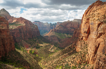 Naklejka premium A View into the Valley at Zion National Park in Utah