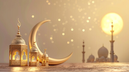 eid mubarak greeting card with mosque - obrazy, fototapety, plakaty