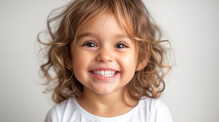 Portrait of beautiful little girl happy smiling isolated white background.