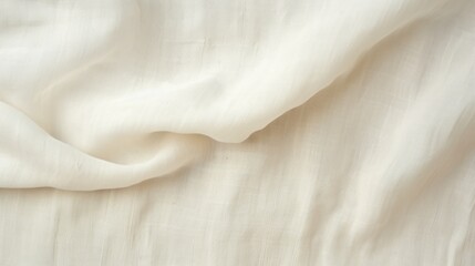 Texture, background of White, Cream fabric. Muslin cotton fabric with wavy soft lines in natural light.