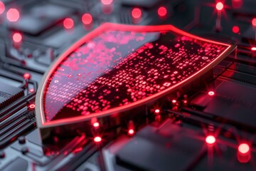 Close-Up of Computer Motherboard With Red Lights