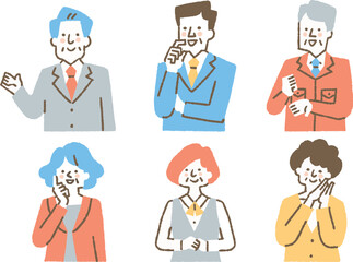 一緒に働いている中高年の男女のセット_色