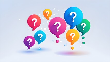 Question marks with speech bubbles on gray background