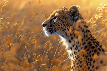 Cheetah Standing in Tall Grass
