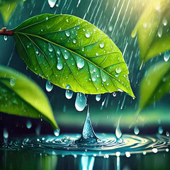 water drops on green leaf