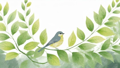 新緑と小鳥 - obrazy, fototapety, plakaty