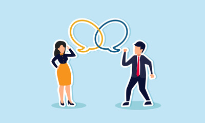 Fototapeta na wymiar Customer engagement fosters emotional bonds with brands, nurturing loyalty, trust, and deep relationships concept, businessman represent brand talk with customer as linked speech bubble.