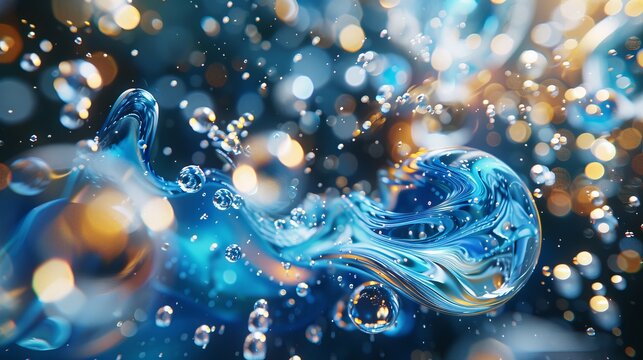 A space-themed 3D effect in a realistic style, resembling oil on water. The image predominantly features shades of blue, creating a dream-like effect.