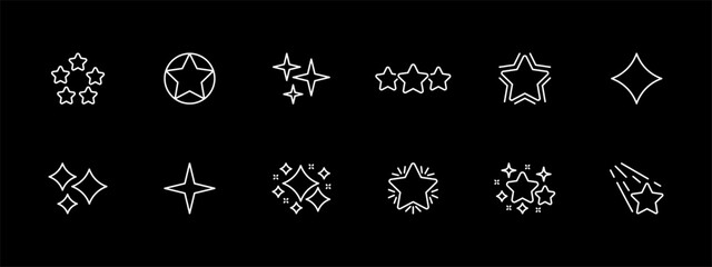 Rating icon set. Highest score, review, comment, application, like, thumbs up. White line icon on black background. Vector line icon for business and advertising