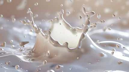 Zelfklevend Fotobehang Splash of milk with clipping path. 3D illustration, milk, liquid, drink, splashing, motion, dairy, beverage, cream, white, fresh, food, freshness, drop, Gen AI © pinkrabbit