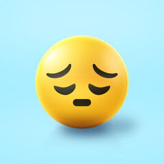 Dissapointed Emoji stress ball on shiny floor. 3D emoticon isolated.