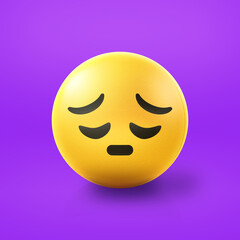 Fototapeta premium Dissapointed Emoji stress ball on shiny floor. 3D emoticon isolated.