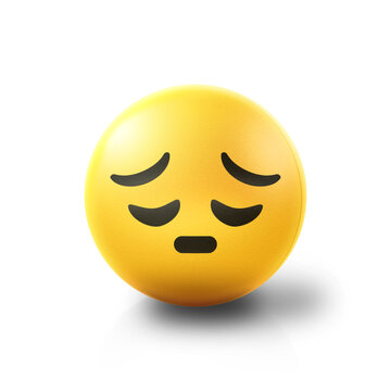 Dissapointed Emoji stress ball on shiny floor. 3D emoticon isolated.