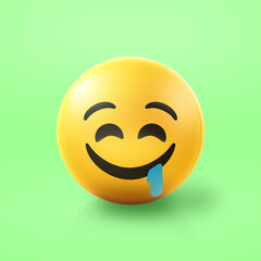 Fototapeta premium Drooling and hungry Emoji stress ball on shiny floor. 3D emoticon isolated.