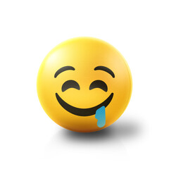 Drooling and hungry Emoji stress ball on shiny floor. 3D emoticon isolated.