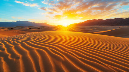 Sunset over the sand dunes background