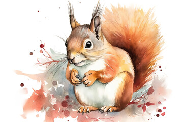 hand inhabitant illustration forest wildlife drawn Pattern Squirrel Watercolor scene Decoration