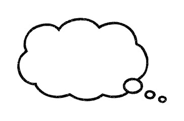 ラフな線で描いたシンプルな雲の形の考え中の吹き出し（ドットノイズ入り）