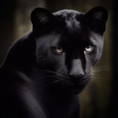 Tuinposter Black panther in the forest. Portrait of a black panther. © Chayan