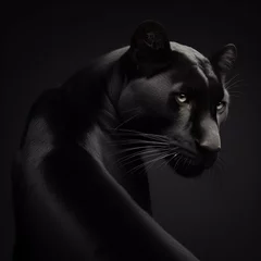 Keuken spatwand met foto Portrait of a black panther on a black background. Studio shot. © Chayan