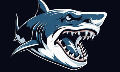 Fototapeta premium Color image of a shark close up on a dark background.