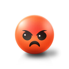Enraged and angry Emoji stress ball on shiny floor. 3D emoticon isolated.