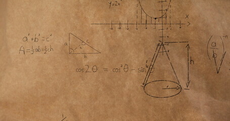Math equations and figures animate on a brown background for a 4k back-to-school theme.