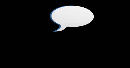 Digital image of a white message bubble icon moving against a black background 4k