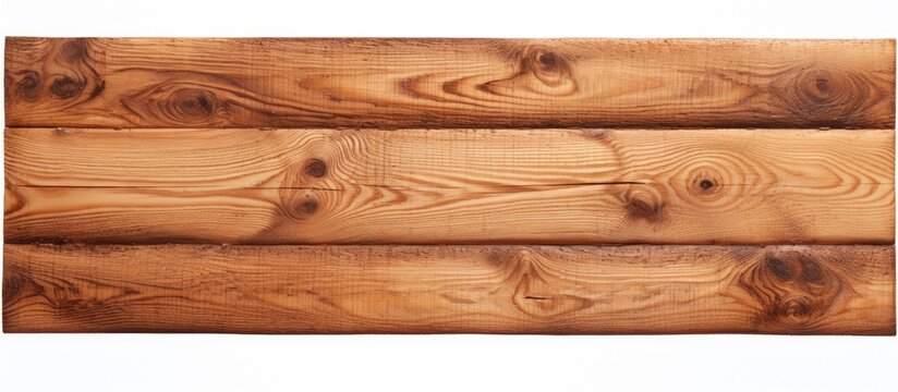 A closeup of a hardwood plank on a white background. This piece of wood can be used as an ingredient in cuisine, for flooring, stained for a table, or as a food presentation platform
