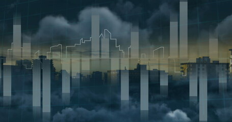 Image of 6g text, data processing and scopes scanning on screens over cityscape