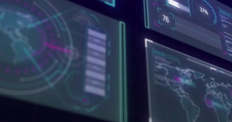 Image of digital human over data processing on black background