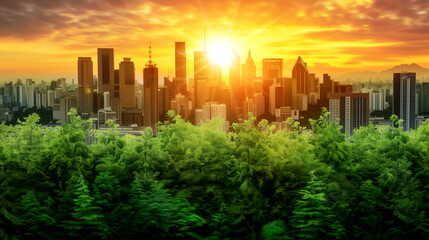 modern, eco-friendly cityscape illuminated. concept background green energy