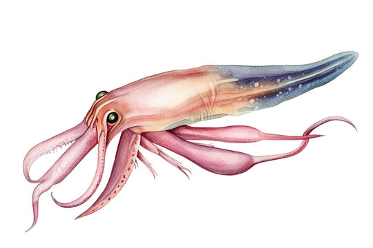 recommend clip art: Hand Sea art life white drawn Template Squid isolated Watercolor background Calmar Marine Close Illustration life Clip color