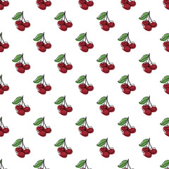 Seamless pattern with cherry doodle for decorative print, wrapping paper, greeting cards, wallpaper and fabric