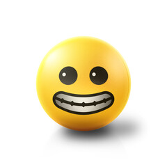 Happy Emoji stress ball on shiny floor. 3D emoticon with a smile showing teeth isolated.
