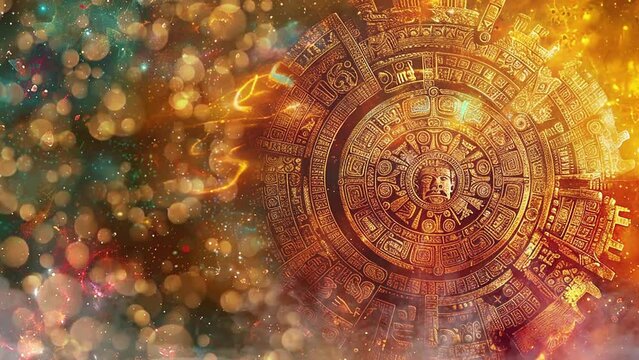 ancient mayan calendar cosmic space and stars abstract. seamless looping overlay 4k virtual video animation background