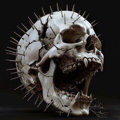 A Haunting Depiction of Pinhead, the Scream, and Nails Haunting a Skull Head. AI Generated Content - obrazy, fototapety, plakaty