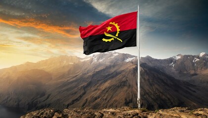 Angola flag waving effect, national emblem, state symbol