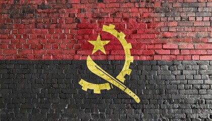 Angola flag bricks wall effect, national emblem, state symbol