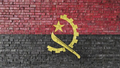 Angola flag bricks wall effect, national emblem, state symbol